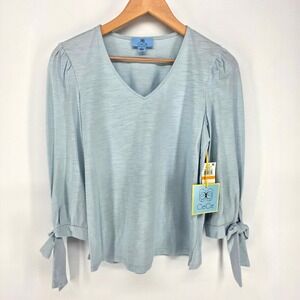 CeCe V-Neck Tie Sleeve Top Women S Bay Sky Blue Puff Shoulder 7021618 Casual